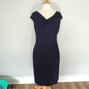 Lauren Ralph Lauren Navy Blue Classic Stretchy Short Sleeve Party Dress Size 14